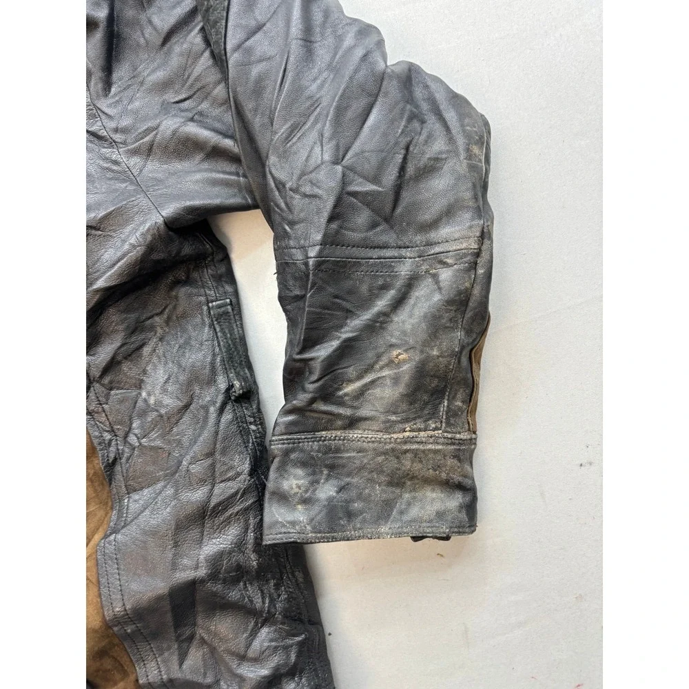 Vintage Pierre Cardin Leather Jacket Paneled Suede Black Brown Full Zip Large
